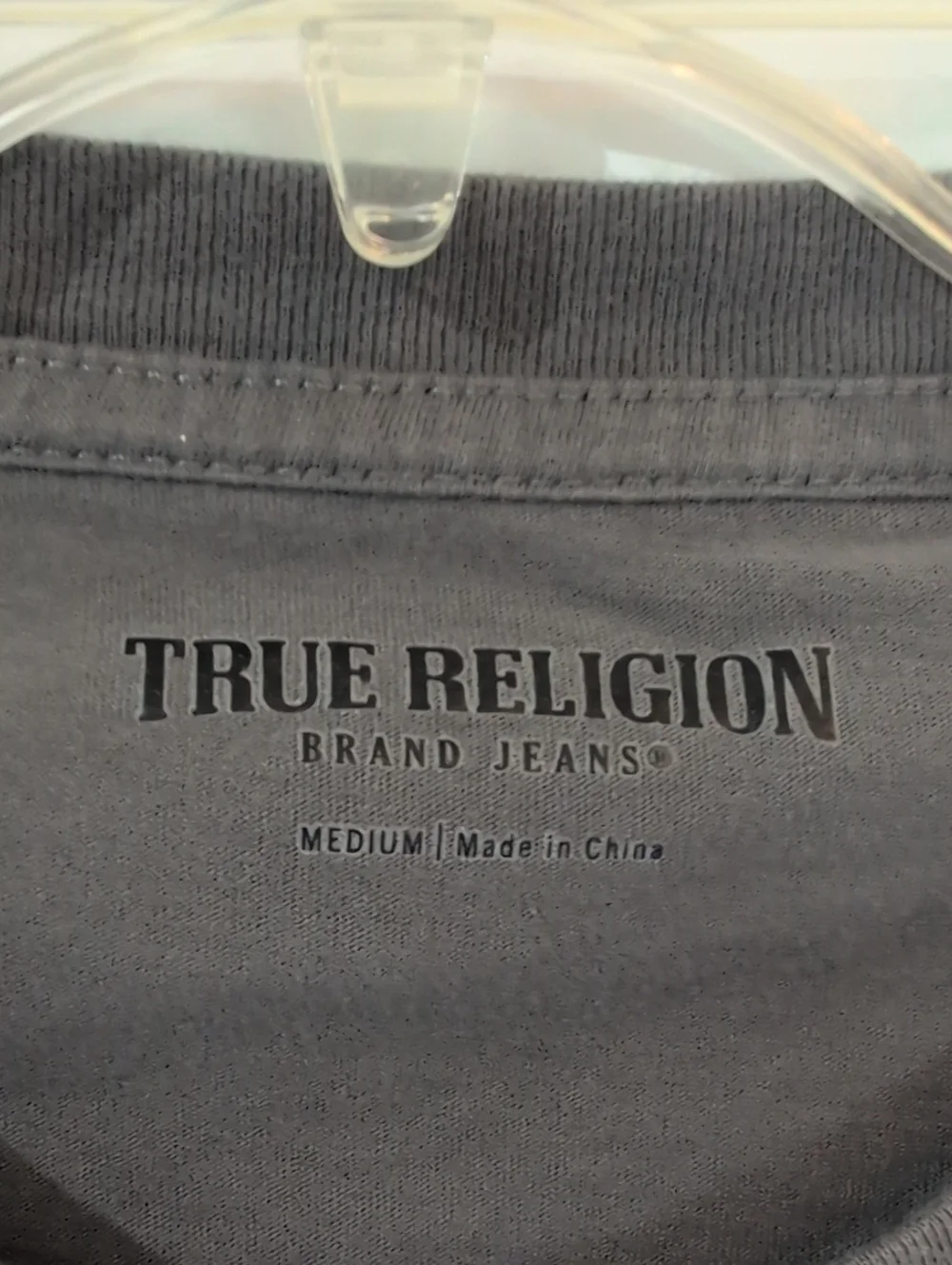 True Religion Dip-Dye Logo Tee in Gray and White- Sz Med